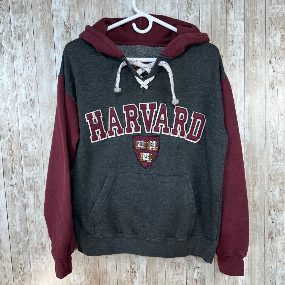 Harvard Licensed Gear Gray & Maroon Pullover Hoodie Y2K Womens Sz Small College